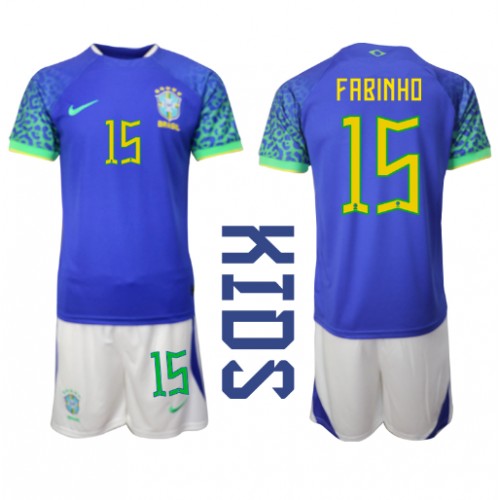 Dětský Fotbalový dres Brazílie Fabinho #15 MS 2022 Venkovní Krátký Rukáv (+ trenýrky)